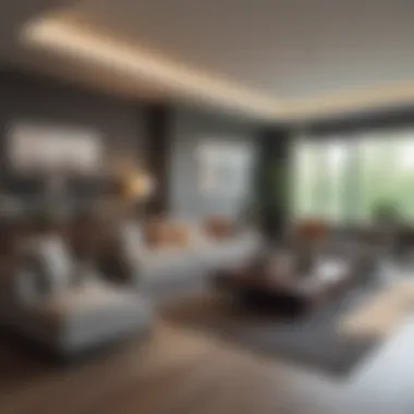 Spacious living area within a Park Triangle apartment featuring contemporary decor