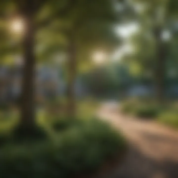 Cozy neighborhood park with families enjoying the outdoors