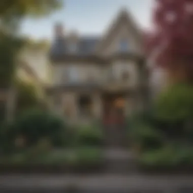A scenic view of a vibrant Portland neighborhood showcasing unique architecture