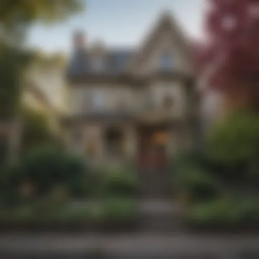 A scenic view of a vibrant Portland neighborhood showcasing unique architecture