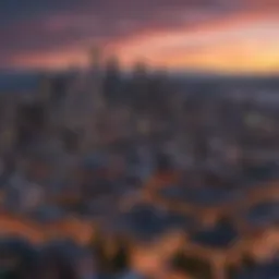 A scenic view of Seattle's skyline at sunset, showcasing iconic buildings.