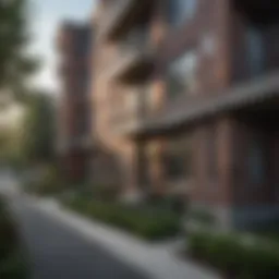 Exterior view of Spruce Knoll Apartments showcasing unique architectural design