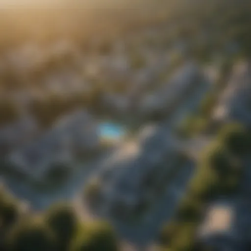 Aerial view of suburban neighborhood with low property taxes