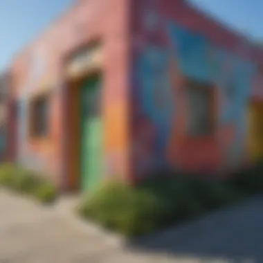 Charming street lined with colorful murals in an artistic neighborhood