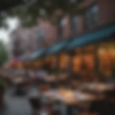 Lively scene at an outdoor dining venue in a vibrant neighborhood