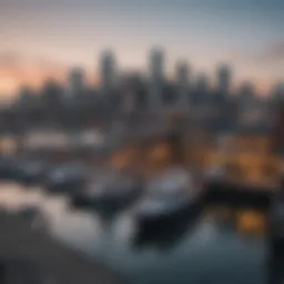 A scenic view of Seattle's waterfront with boats and the skyline in the background