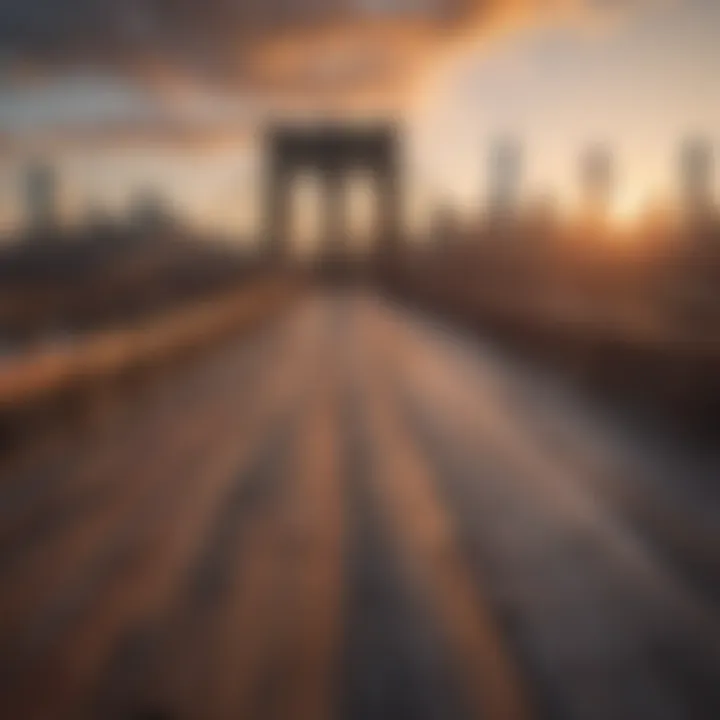 The iconic skyline view from the Brooklyn Bridge at sunset, capturing the essence of New York City.