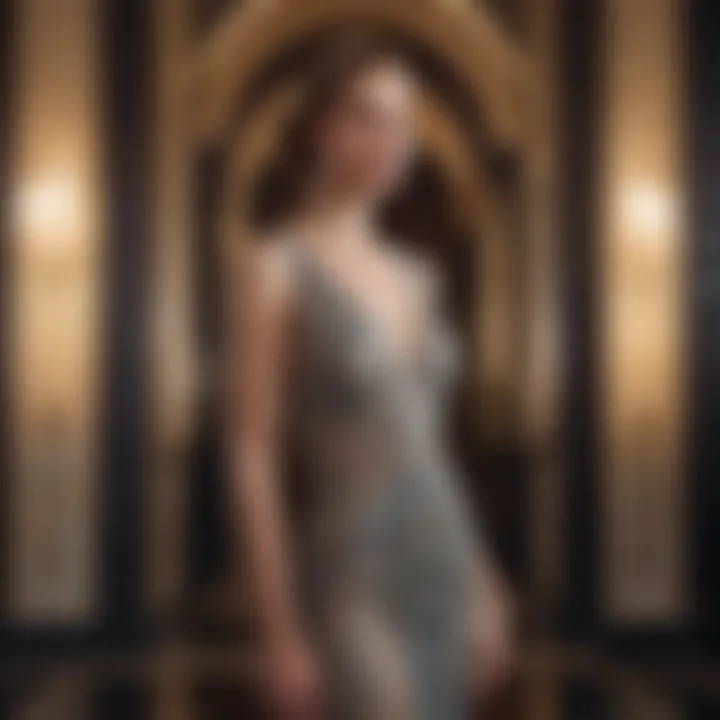 Fashion model adorned in a glamorous Art Deco-inspired gown