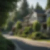 A panoramic view of a suburban neighborhood in Seattle, featuring lush greenery and modern homes.
