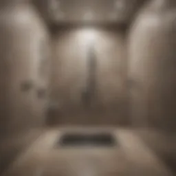 A futuristic walk-in shower showcasing an innovative drain design