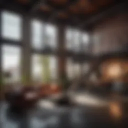 Modern loft interior with industrial design elements