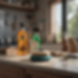 Essential cleaning tools arranged on a countertop