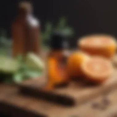 Citrus Infused Essential Oils for Freshness Essential oils and citrus fruits on a wooden cutting board