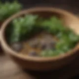 Aromatic herbs in a wooden bowl