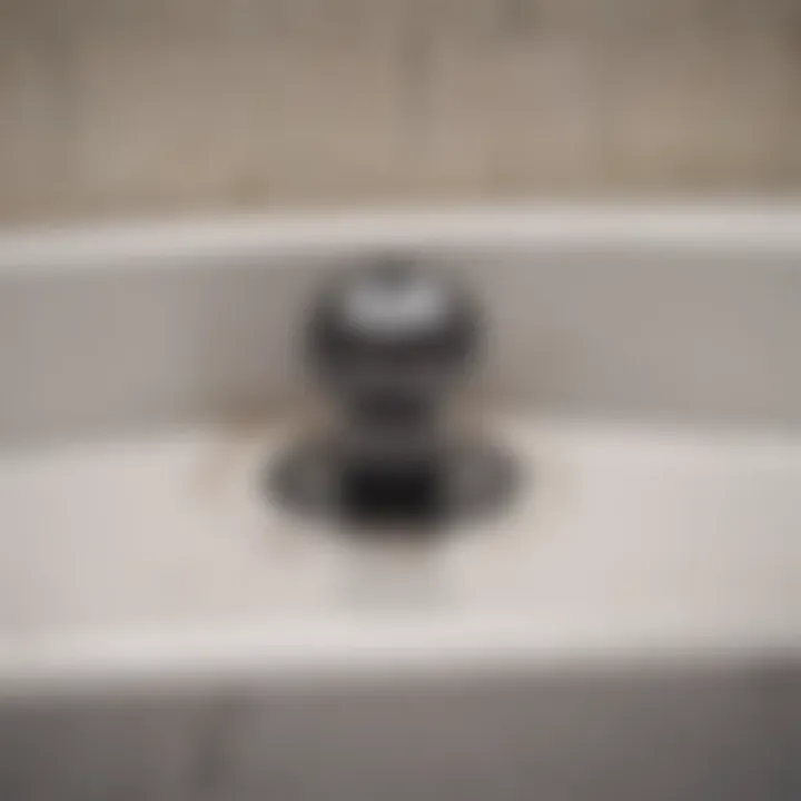 A close-up of a clogged bathtub drain