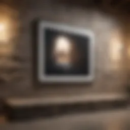 A beautifully arranged gallery wall with artwork on a stone background.