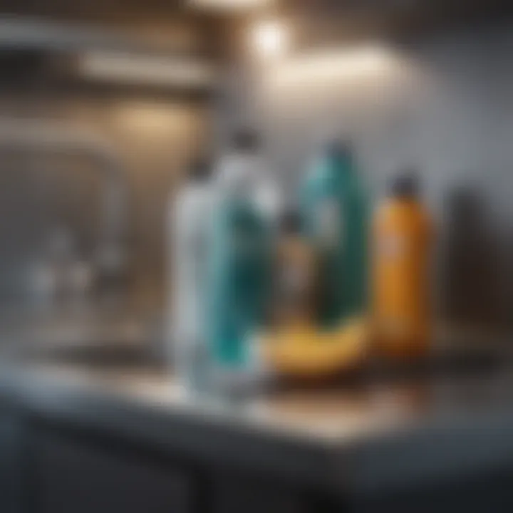 Various cleaning products arranged aesthetically for stainless steel care