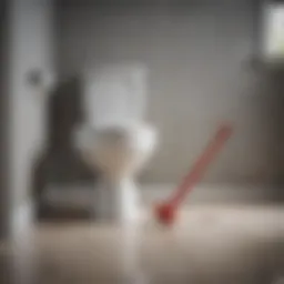 Toilet plunger being used in bathroom