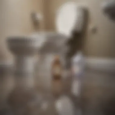 A bottle of vinegar and baking soda placed strategically near a toilet