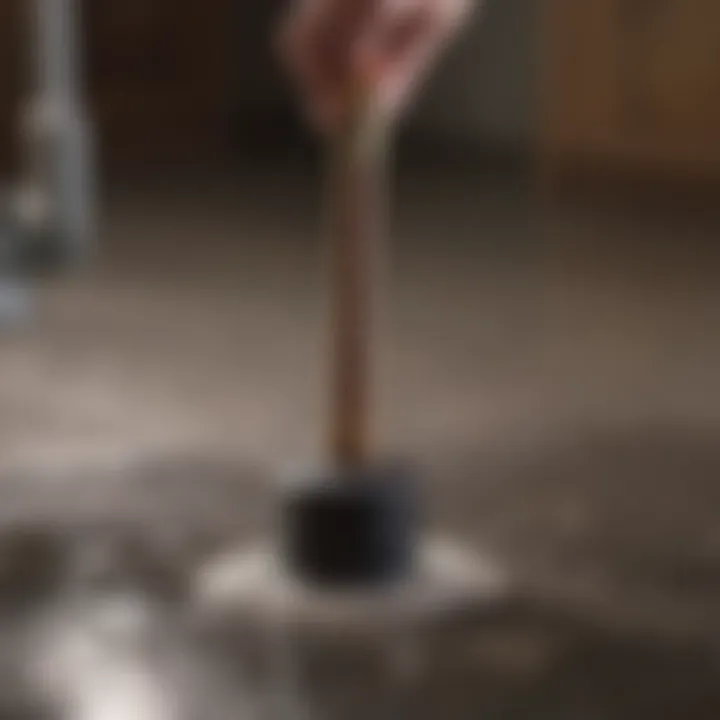 A close-up of a plunger being used to clear a blockage.