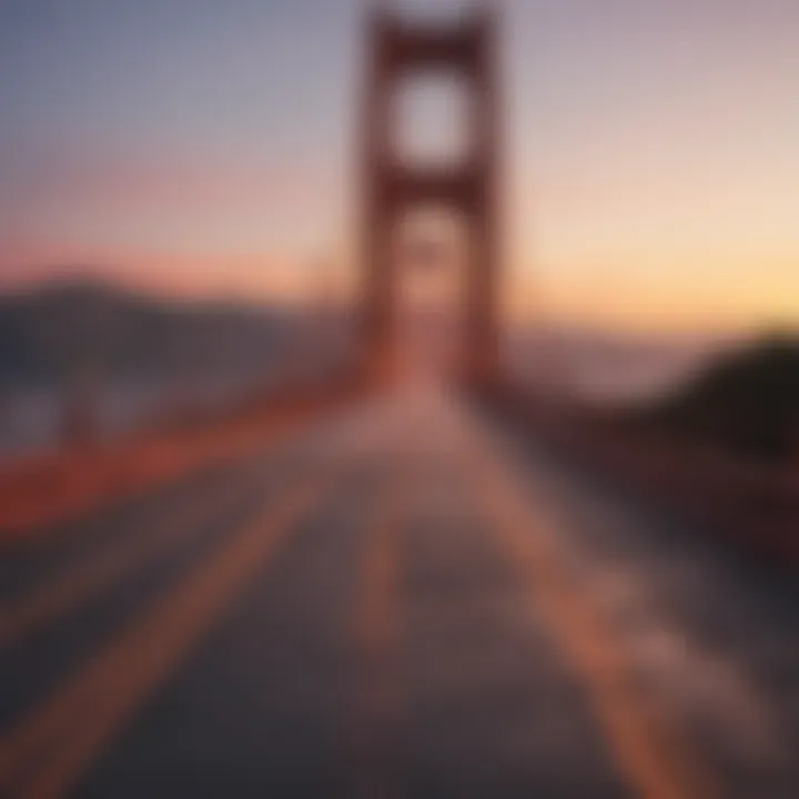 Breathtaking view of the Golden Gate Bridge at sunset.