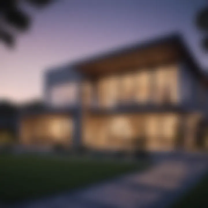 Luxurious modern house exterior at twilight