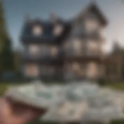 Luxury House Exterior with Cash Stacks in Hand