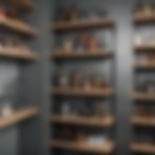 Stylish open shelving in a small closet showcasing neatly organized items