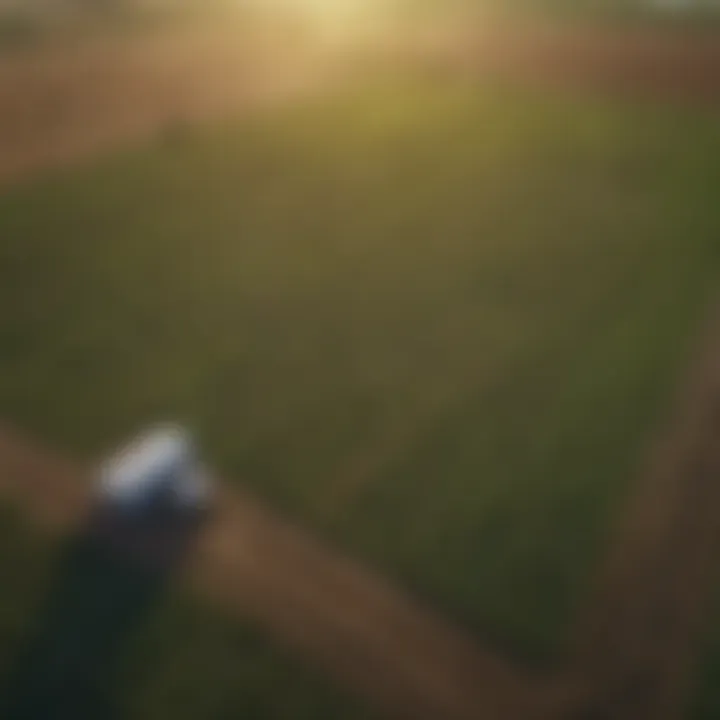 Aerial view of agricultural fields marked for precise measurements