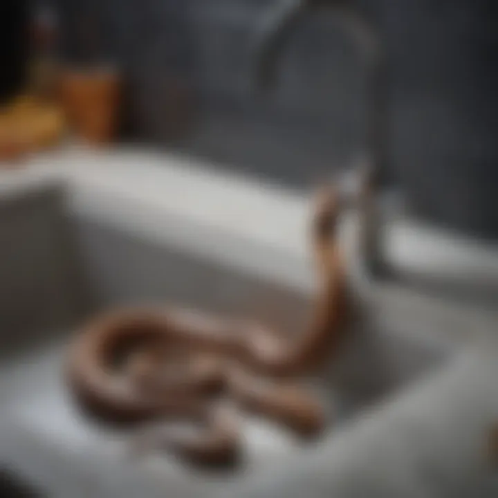 Metal snake tool for kitchen sink