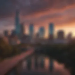 A picturesque view of downtown Austin showcasing the skyline at sunset