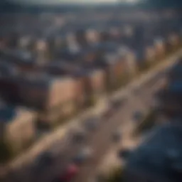 Aerial view of a bustling urban landscape showcasing diverse real estate options