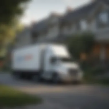 Moving truck parked neatly in front of a house