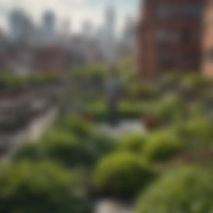 Superintendent inspecting rooftop garden in NYC