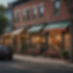 A scenic view of a vibrant neighborhood in Washington, D.C. showcasing local cafes and shops.