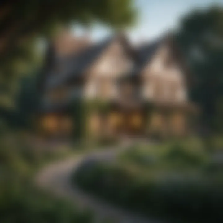 A traditional house surrounded by a garden