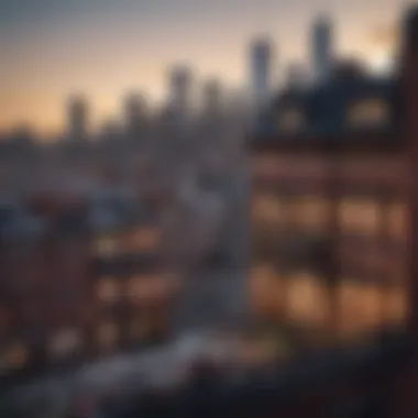 An overview of the New York City skyline from a brownstone window