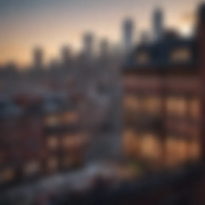 An overview of the New York City skyline from a brownstone window