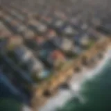 Aerial view of San Diego coastline highlighting rental properties