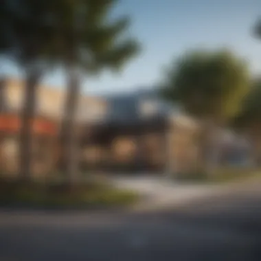 Suburban Local Amenities Local amenities in a suburban area including parks, shops, and cafes