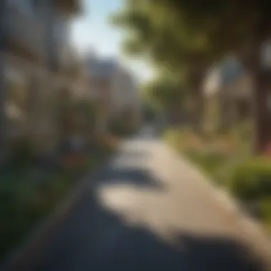 Charming neighborhood street lined with unique houses and vibrant gardens