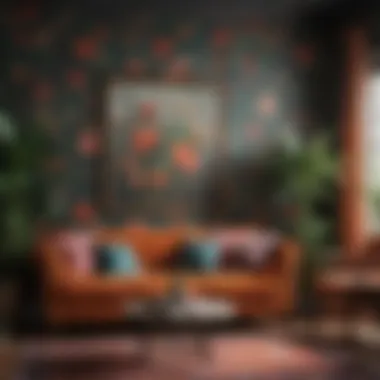 Floral Elegance in Shared Spaces Colorful floral wallpaper in a cozy living room setting