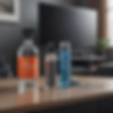 A bottle of safe cleaning solution next to a QLED TV