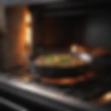 Oven Placement for Cast Iron Skillet Seasoning Cast iron skillet placed in the oven for seasoning