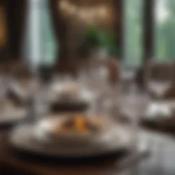 Elegant dining table set with fine china and crystal glassware