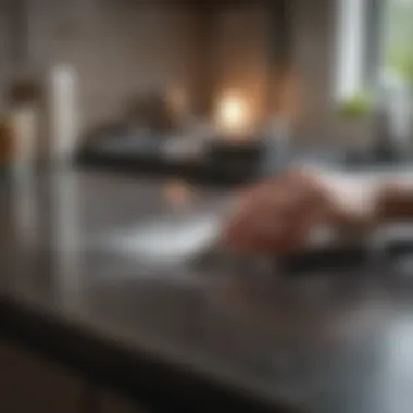 Residue Removal with Cloth Soft cloth wiping off baking soda residue from glass cooktop