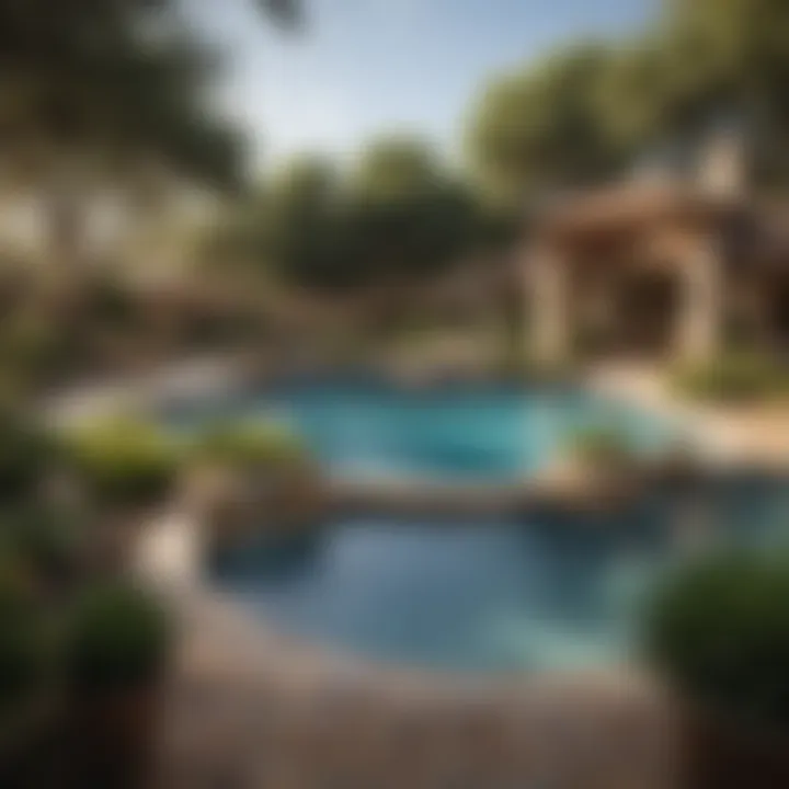 Luxurious swimming pool surrounded by lush landscaping at Sonterra Heights