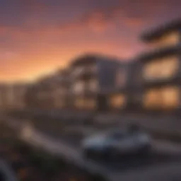 Sunset view of modern urban apartments in Antelope Valley