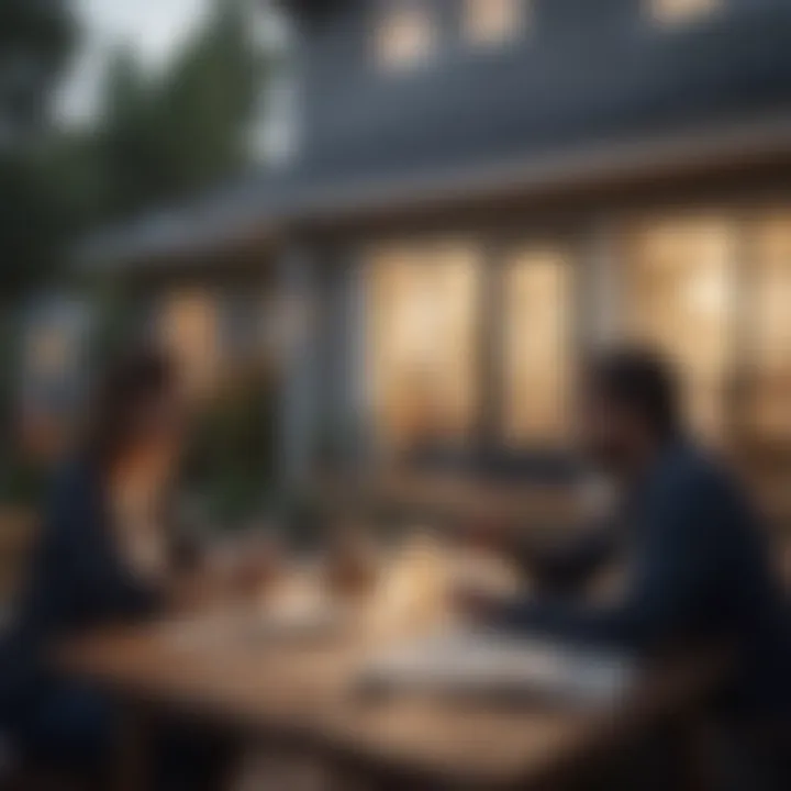 A couple discussing real estate options at a table