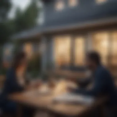 Strategic Home Buying Discussion A couple discussing real estate options at a table